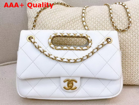 Chanel Small Flap Bag Lambskin Gold Tone Metal White AS1466 Replica