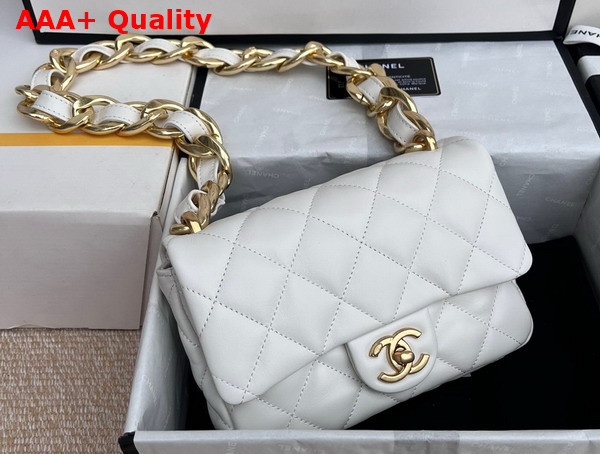 Chanel Small Flap Bag Lambskin Gold Tone Metal White Ref AS3214 Replica