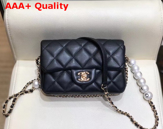 Chanel Small Flap Bag Lambskin Imitation Pearls and Gold Tone Metal Black AS1436 Replica