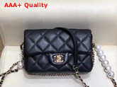 Chanel Small Flap Bag Lambskin Imitation Pearls and Gold Tone Metal Black AS1436 Replica