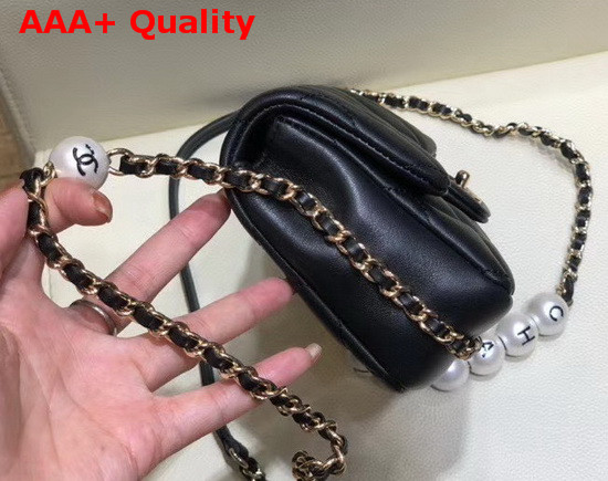 Chanel Small Flap Bag Lambskin Imitation Pearls and Gold Tone Metal Black AS1436 Replica