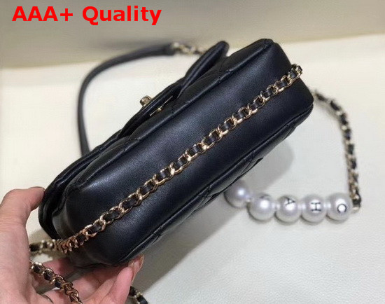 Chanel Small Flap Bag Lambskin Imitation Pearls and Gold Tone Metal Black AS1436 Replica