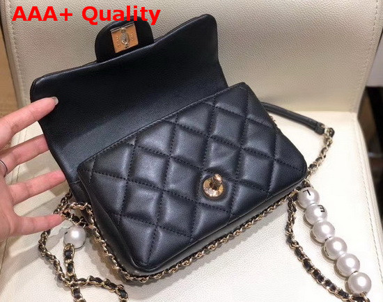 Chanel Small Flap Bag Lambskin Imitation Pearls and Gold Tone Metal Black AS1436 Replica