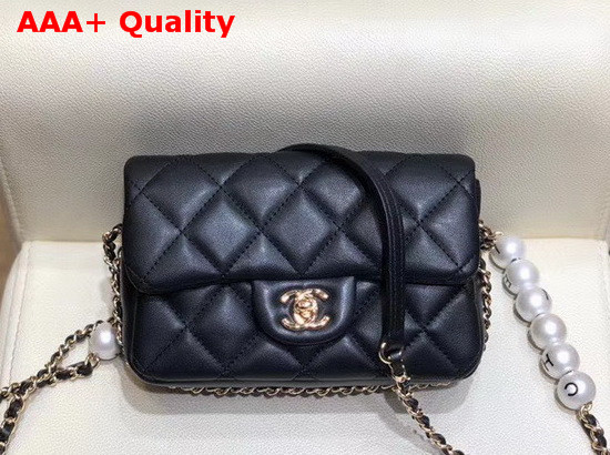 Chanel Small Flap Bag Lambskin Imitation Pearls and Gold Tone Metal Black AS1436 Replica