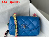 Chanel Small Flap Bag Lambskin Mixed Fibers and Gold Tone Metal Blue AS2369 Replica