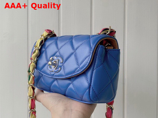 Chanel Small Flap Bag Lambskin Mixed Fibers and Gold Tone Metal Blue AS2369 Replica