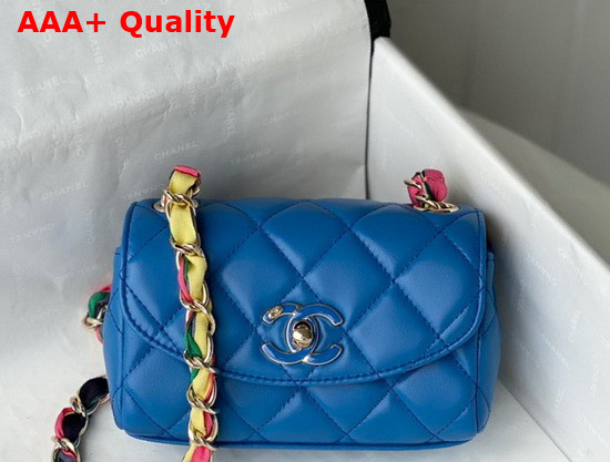 Chanel Small Flap Bag Lambskin Mixed Fibers and Gold Tone Metal Blue AS2369 Replica