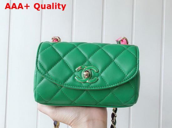 Chanel Small Flap Bag Lambskin Mixed Fibers and Gold Tone Metal Green AS2369 Replica