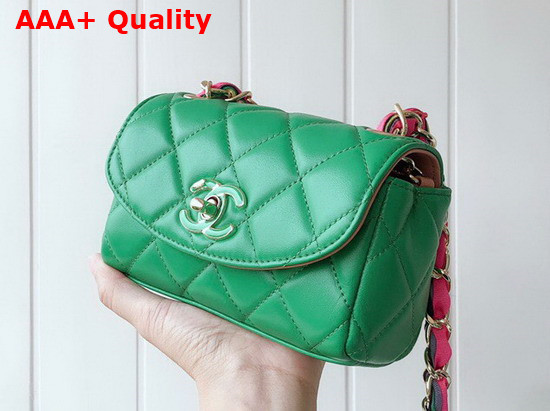 Chanel Small Flap Bag Lambskin Mixed Fibers and Gold Tone Metal Green AS2369 Replica