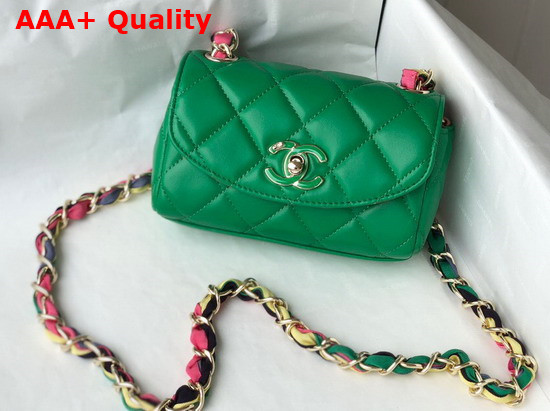 Chanel Small Flap Bag Lambskin Mixed Fibers and Gold Tone Metal Green AS2369 Replica