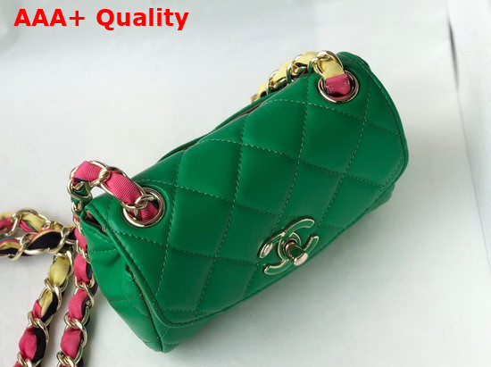 Chanel Small Flap Bag Lambskin Mixed Fibers and Gold Tone Metal Green AS2369 Replica