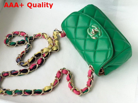 Chanel Small Flap Bag Lambskin Mixed Fibers and Gold Tone Metal Green AS2369 Replica