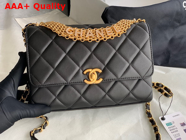 Chanel Small Flap Bag Lambskin Strass Gold Tone Metal Black AS3241 Replica