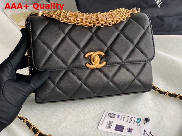 Chanel Small Flap Bag Lambskin Strass Gold Tone Metal Black Ref AS3240 Replica