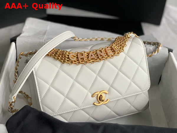 Chanel Small Flap Bag Lambskin Strass Gold Tone Metal White AS3241 Replica