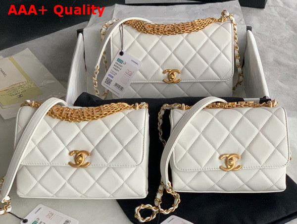 Chanel Small Flap Bag Lambskin Strass Gold Tone Metal White AS3241 Replica