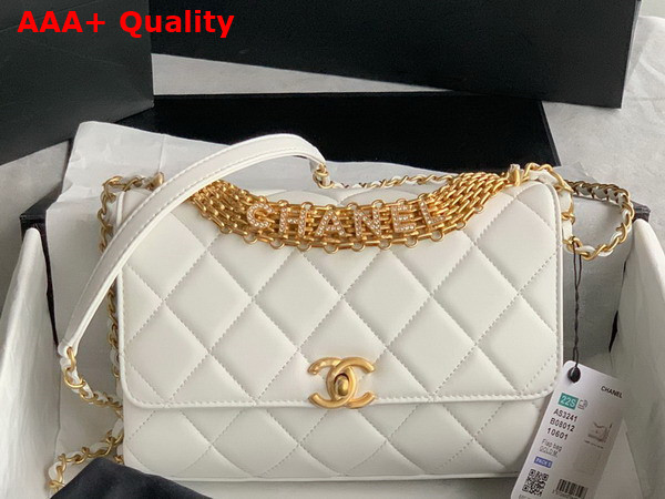 Chanel Small Flap Bag Lambskin Strass Gold Tone Metal White AS3241 Replica