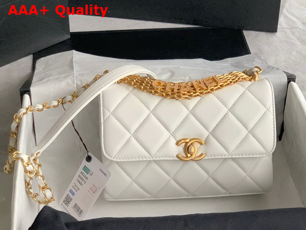 Chanel Small Flap Bag Lambskin Strass Gold Tone Metal White Ref AS3240 Replica