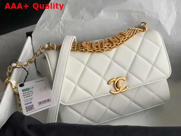 Chanel Small Flap Bag Lambskin Strass Gold Tone Metal White Ref AS3240 Replica