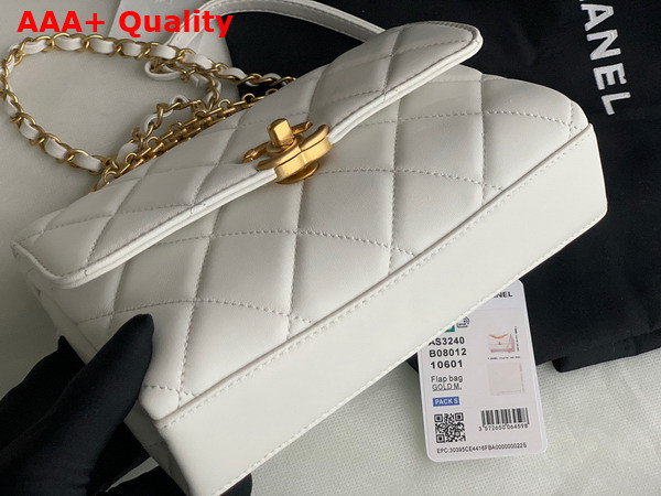 Chanel Small Flap Bag Lambskin Strass Gold Tone Metal White Ref AS3240 Replica