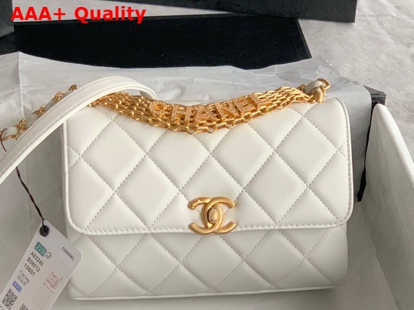 Chanel Small Flap Bag Lambskin Strass Gold Tone Metal White Ref AS3240 Replica