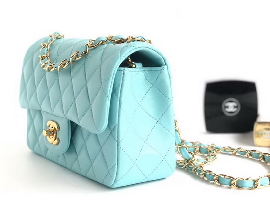 Chanel Small Flap Bag Light Blue Lambskin Gold Tone Metal A01113