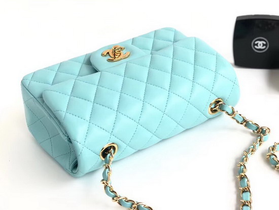 Chanel Small Flap Bag Light Blue Lambskin Gold Tone Metal A01113