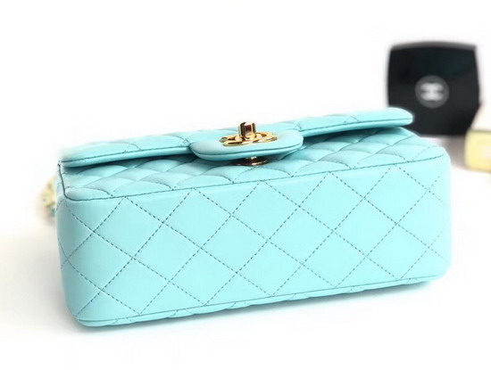 Chanel Small Flap Bag Light Blue Lambskin Gold Tone Metal A01113