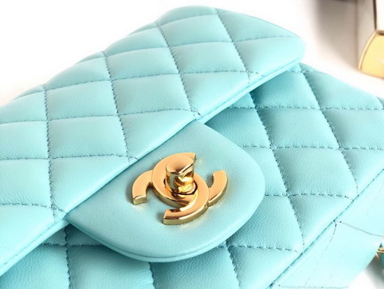 Chanel Small Flap Bag Light Blue Lambskin Gold Tone Metal A01113