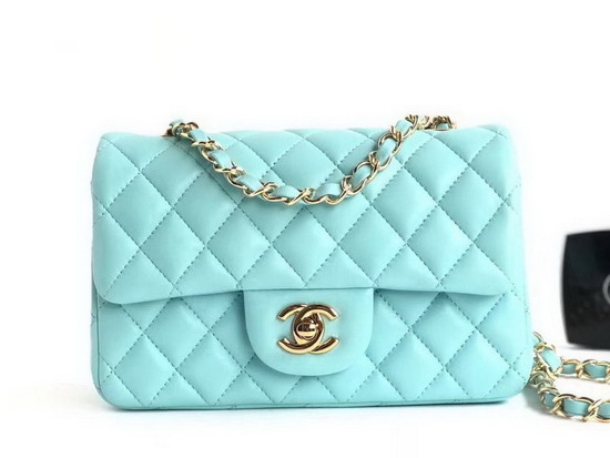 Chanel Small Flap Bag Light Blue Lambskin Gold Tone Metal A01113