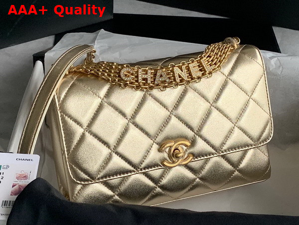 Chanel Small Flap Bag Metallic Lambskin Strass Gold Tone Metal Gold AS3241 Replica