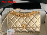 Chanel Small Flap Bag Metallic Lambskin Strass Gold Tone Metal Gold AS3241 Replica