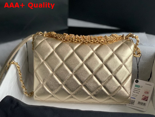 Chanel Small Flap Bag Metallic Lambskin Strass Gold Tone Metal Gold AS3241 Replica