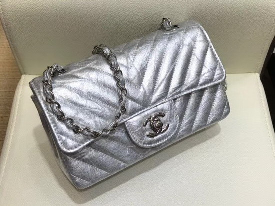 Chanel Small Flap Bag Metallic Silver Crackle Calfskin