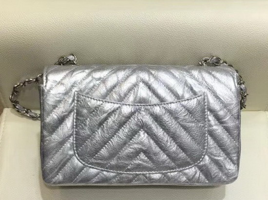 Chanel Small Flap Bag Metallic Silver Crackle Calfskin