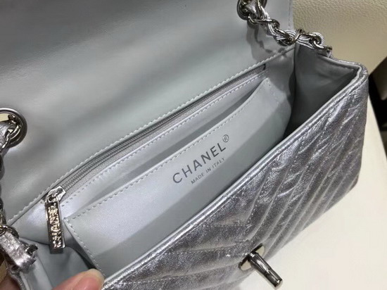 Chanel Small Flap Bag Metallic Silver Crackle Calfskin