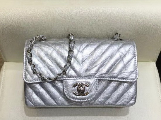 Chanel Small Flap Bag Metallic Silver Crackle Calfskin