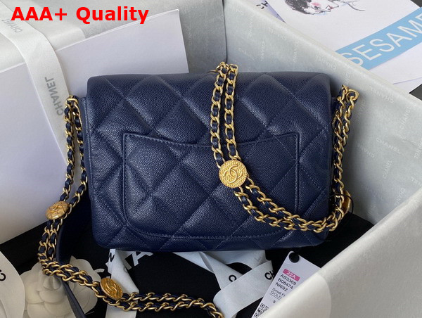 Chanel Small Flap Bag Navy Blue Grained Shiny Calfskin Gold Tone Metal Ref AS3369 Replica