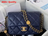 Chanel Small Flap Bag Navy Blue Grained Shiny Calfskin Gold Tone Metal Ref AS3369 Replica