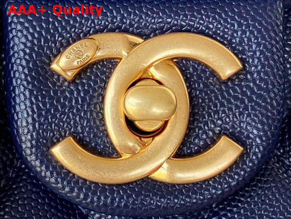 Chanel Small Flap Bag Navy Blue Grained Shiny Calfskin Gold Tone Metal Ref AS3369 Replica