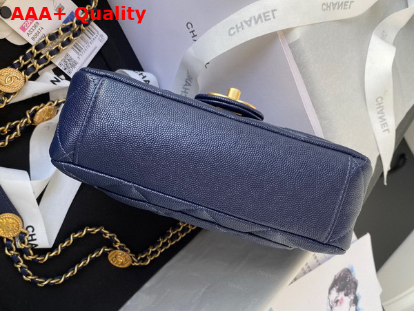 Chanel Small Flap Bag Navy Blue Grained Shiny Calfskin Gold Tone Metal Ref AS3369 Replica