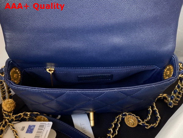 Chanel Small Flap Bag Navy Blue Grained Shiny Calfskin Gold Tone Metal Ref AS3369 Replica