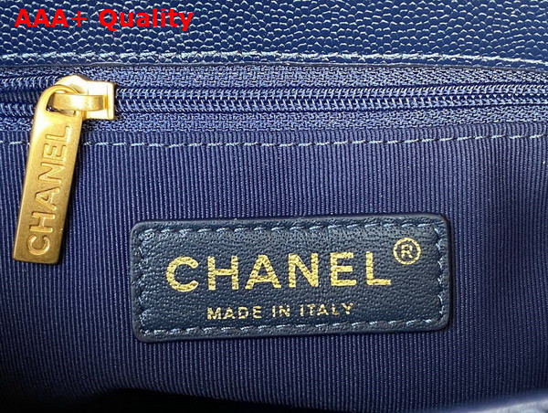 Chanel Small Flap Bag Navy Blue Grained Shiny Calfskin Gold Tone Metal Ref AS3369 Replica