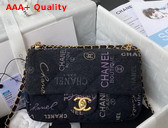 Chanel Small Flap Bag Printed Denim Gold Tone Metal Black Multicolor Ref AS3134 Replica