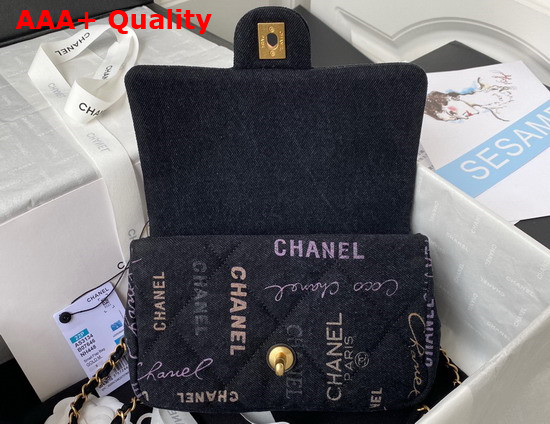 Chanel Small Flap Bag Printed Denim Gold Tone Metal Black Multicolor Ref AS3134 Replica