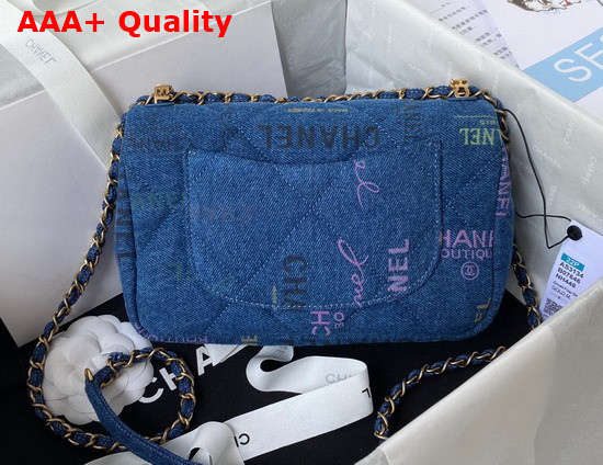 Chanel Small Flap Bag Printed Denim Gold Tone Metal Blue Multicolor Ref AS3134 Replica