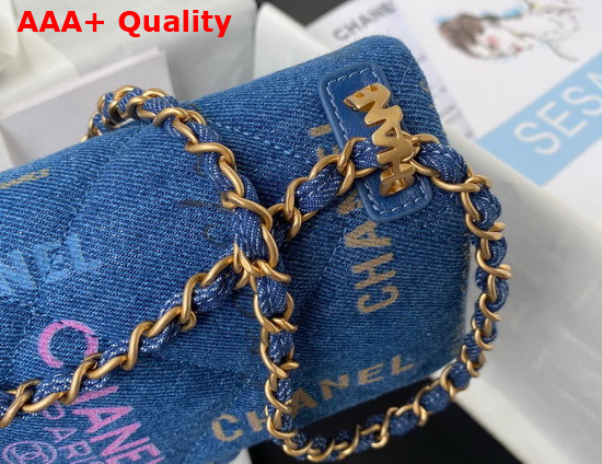 Chanel Small Flap Bag Printed Denim Gold Tone Metal Blue Multicolor Ref AS3134 Replica