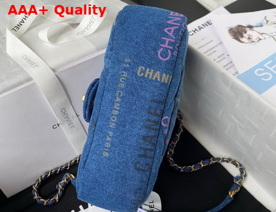 Chanel Small Flap Bag Printed Denim Gold Tone Metal Blue Multicolor Ref AS3134 Replica