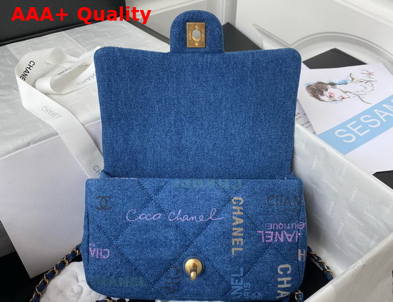 Chanel Small Flap Bag Printed Denim Gold Tone Metal Blue Multicolor Ref AS3134 Replica