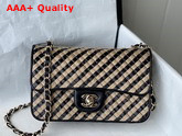 Chanel Small Flap Bag Raffia Jute Thread and Gold Tone Metal Black and Beige Ref AS2418 Replica